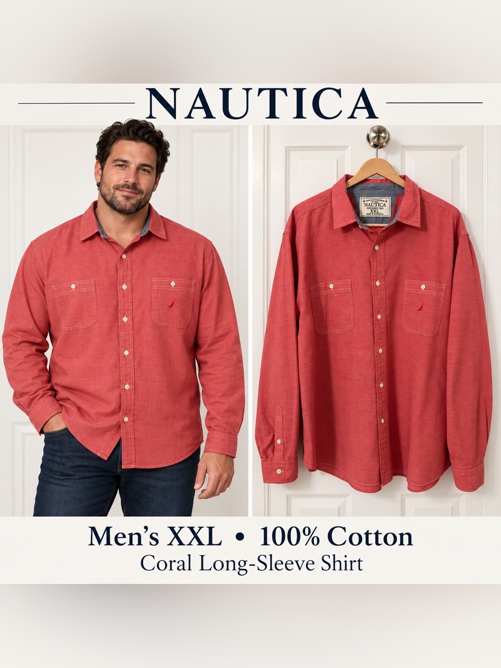 Nautica Men's Coral Long-Sleeve Button-Down Shirt